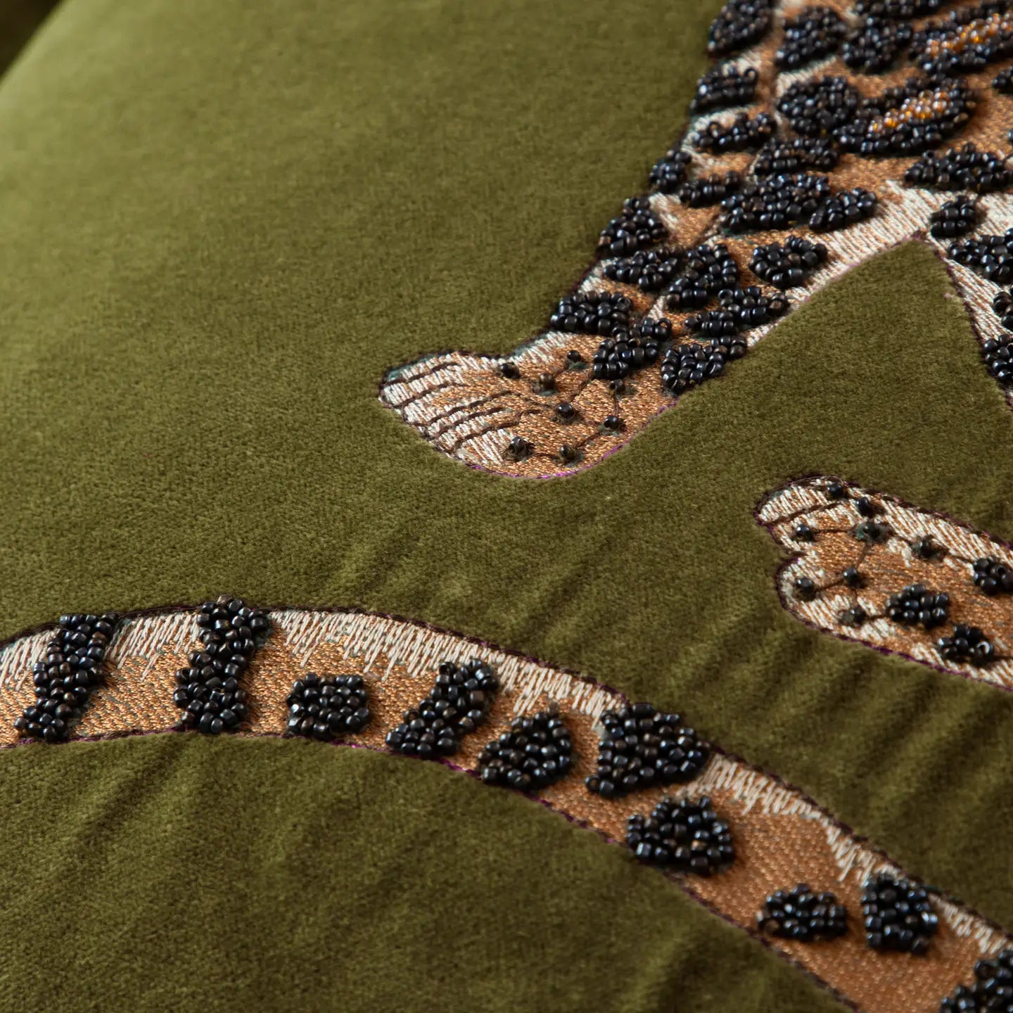 Olive Tiger Embellished Pillow